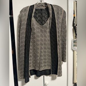 Chic Black and Gray Women's Cardigan Set